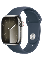 Apple Watch Series 9 GPS + Cellular 41mm Silver Stainless Steel Case with Storm Blue Sport Band - S/M (MRJ23)